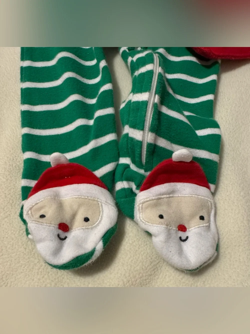 Green White Red Carter’s Christmas Santa Stripe Sleep N Play Bundle sz 6m